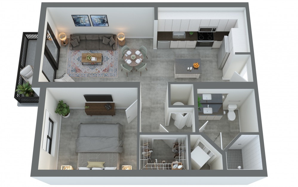 The Lyric - 1 bedroom floorplan layout with 1 bath and 703 square feet.